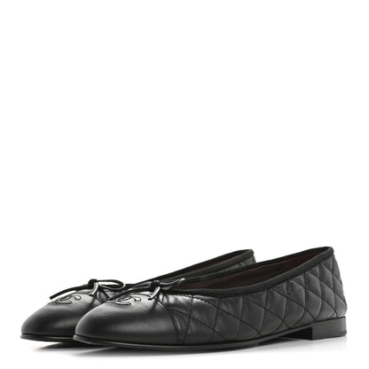 Chanel Aged Calfskin Quilted CC Cap Toe Ballerina Flats 40 Black 4 of 12