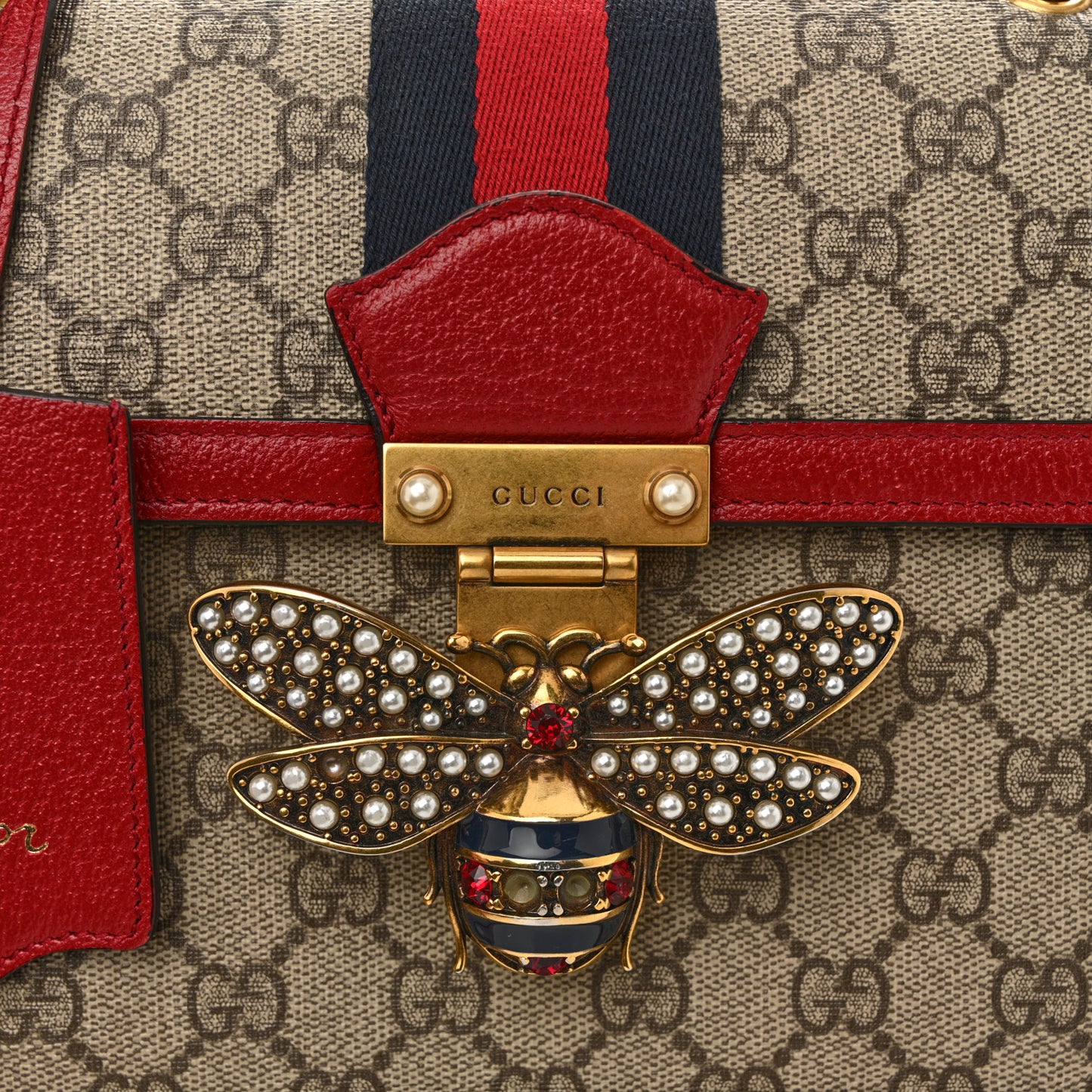 GG Supreme Monogram Small Queen Margaret Top Handle Bag Red