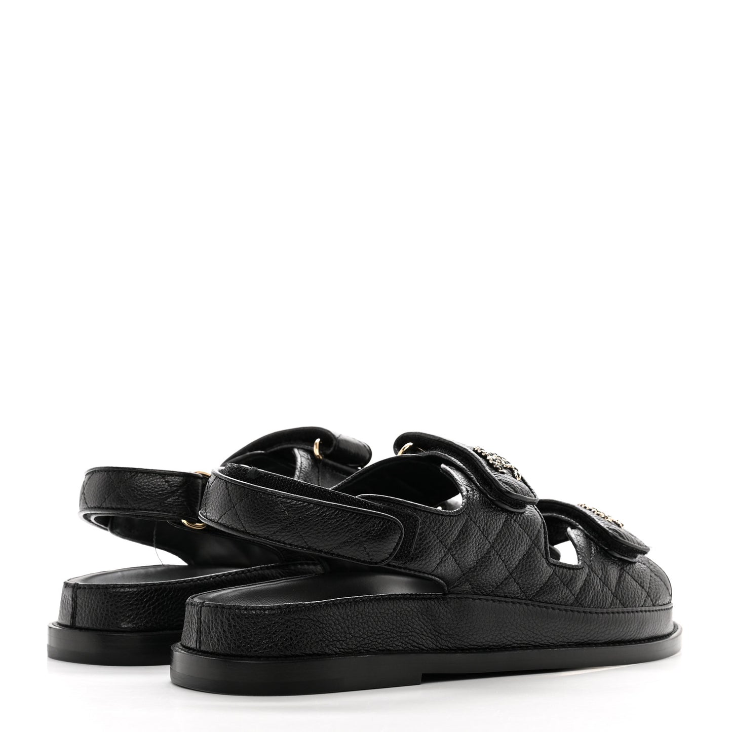 Grained Calfskin Velcro Dad Sandals 40 Black