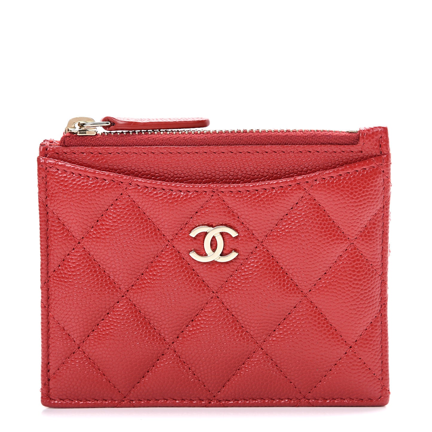 Caviar Quilted CC Zip Card Holder Red