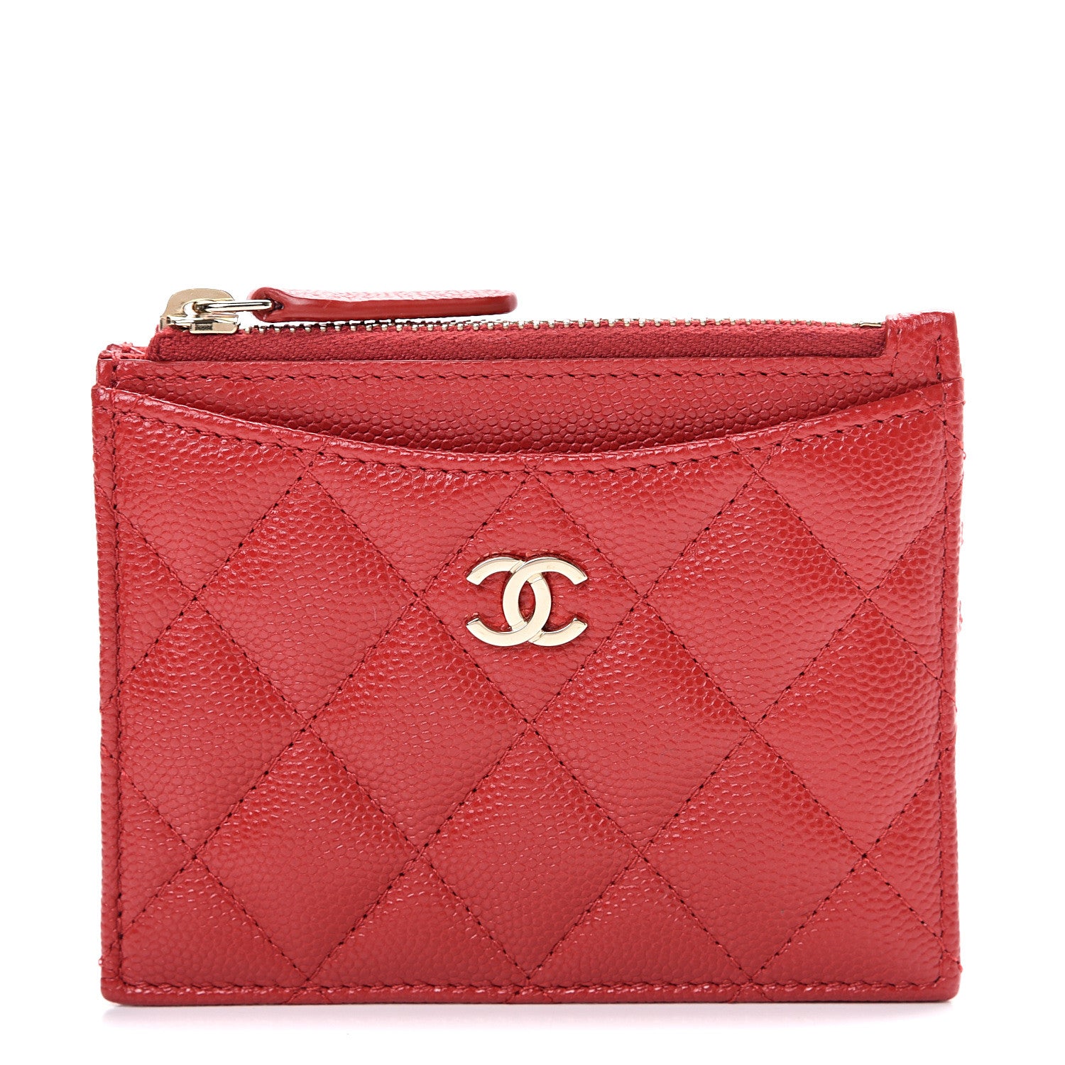 Chanel Caviar Quilted CC Zip Card Holder Red 1 of 7
