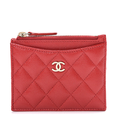 Chanel Caviar Quilted CC Zip Card Holder Red 1 of 7