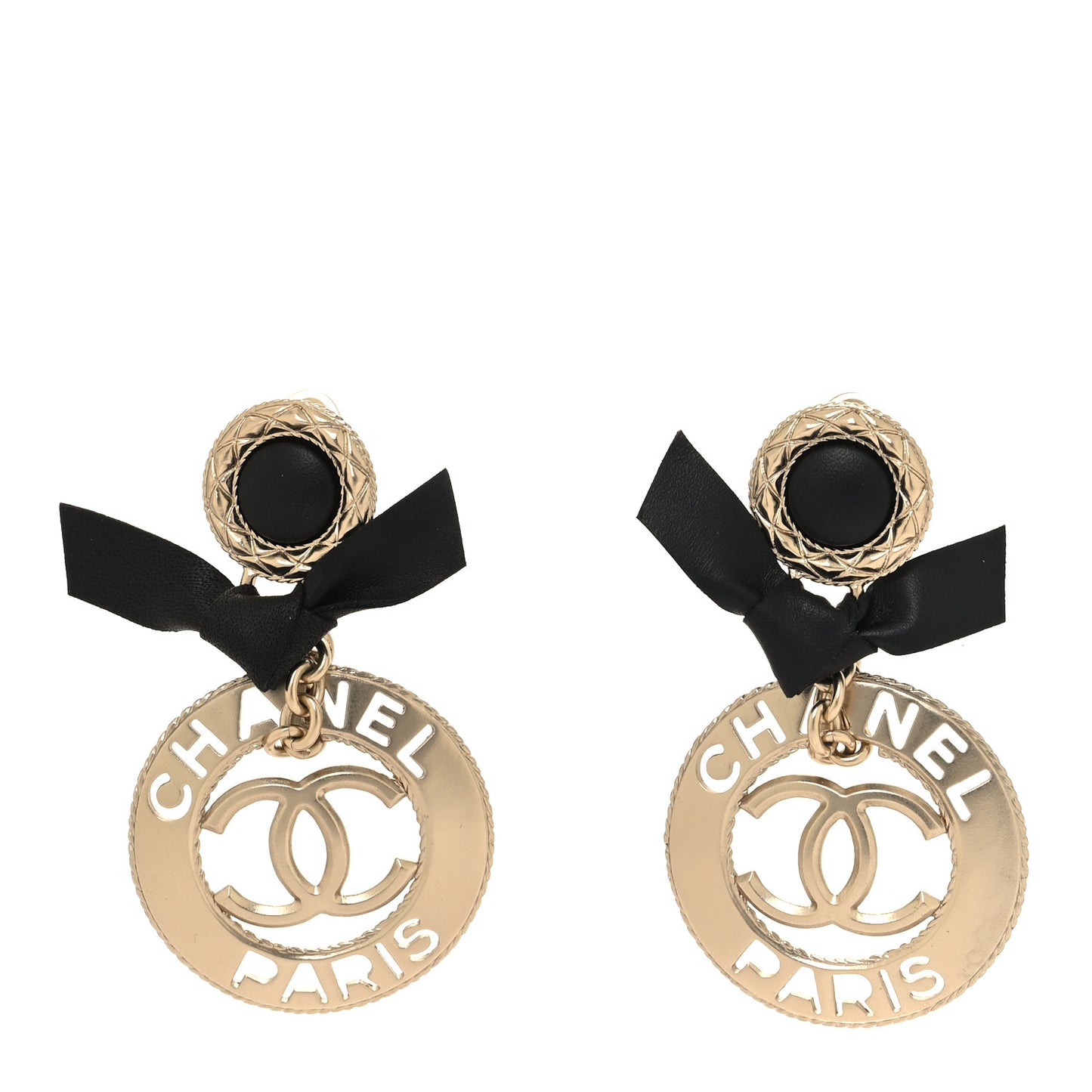 Lambskin Logo Drop Earrings Gold Black