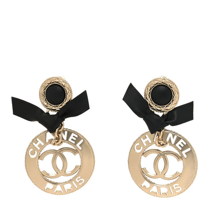 Chanel Lambskin Logo Drop Earrings Gold Black 1 of 5