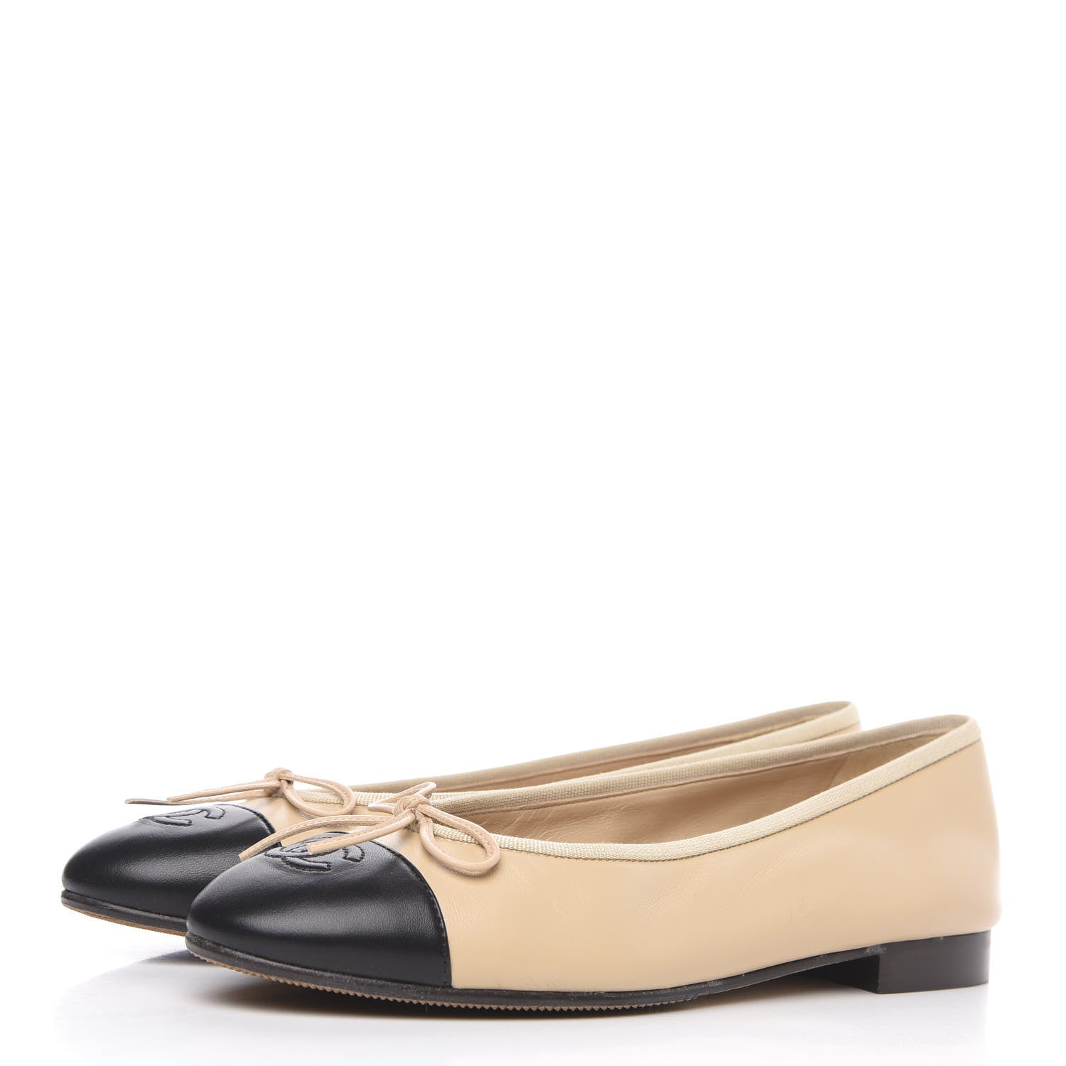 Chanel Lambskin Cap Toe CC Ballerina Flats 39 Beige Black 3 of 10