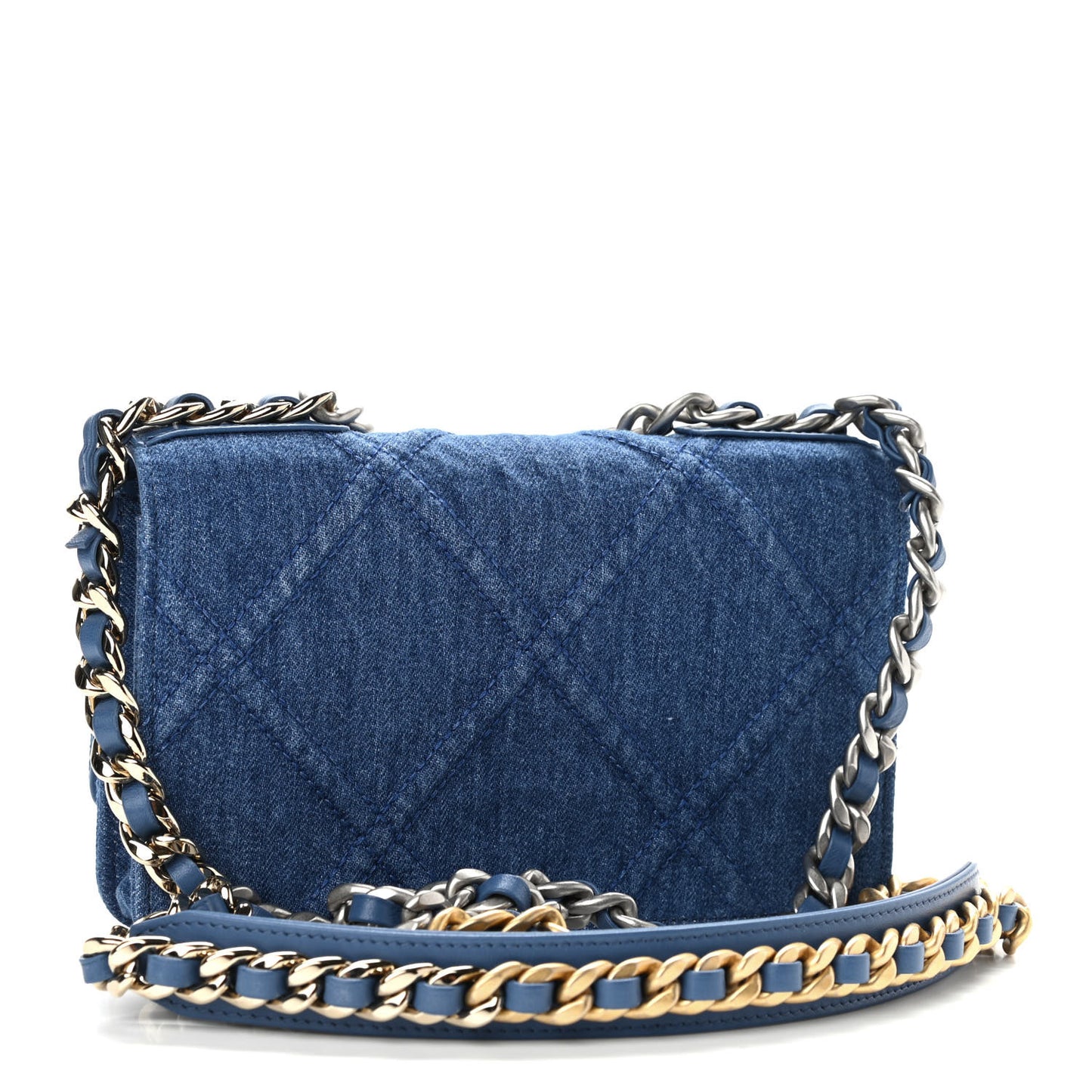 Denim Quilted Chanel 19 Wallet On Chain WOC Blue