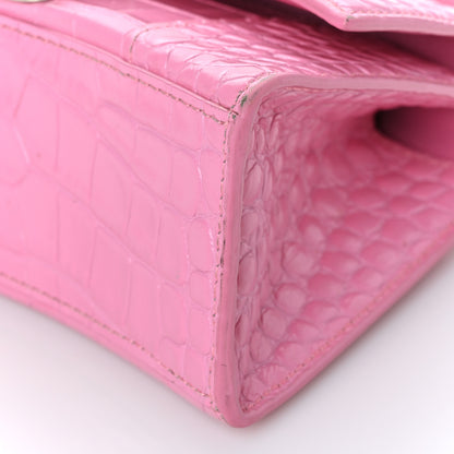 Balenciaga Shiny Calfskin Crocodile Embossed Hourglass Top Handle Bag XS Baby Pink 8 of 10