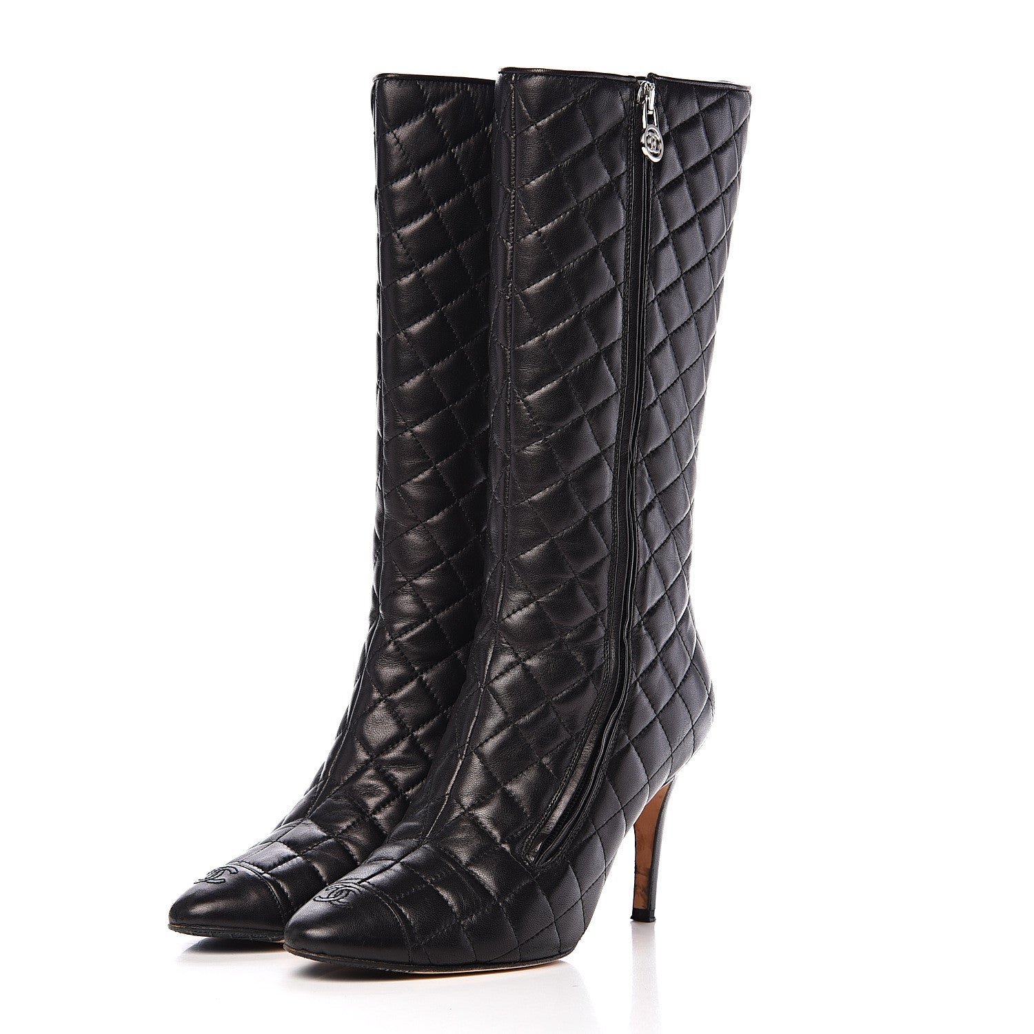 Chanel Lambskin Quilted CC Cap Toe Boots 39 Black 3 of 12