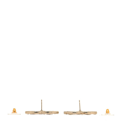 Chanel Resin Crystal Pearl Tweed Effect CC Earrings Gold Multicolor 3 of 4