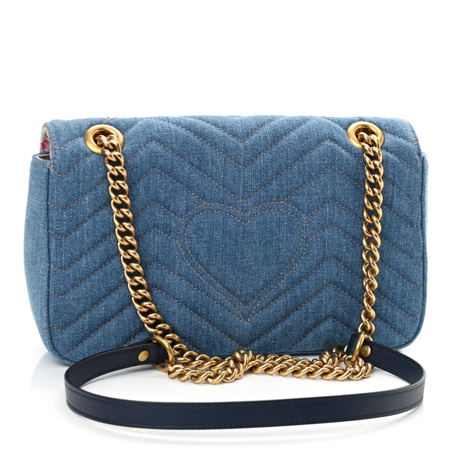 Gucci Denim Matelasse Small Pearly GG Marmont Shoulder Bag Blue 3 of 10