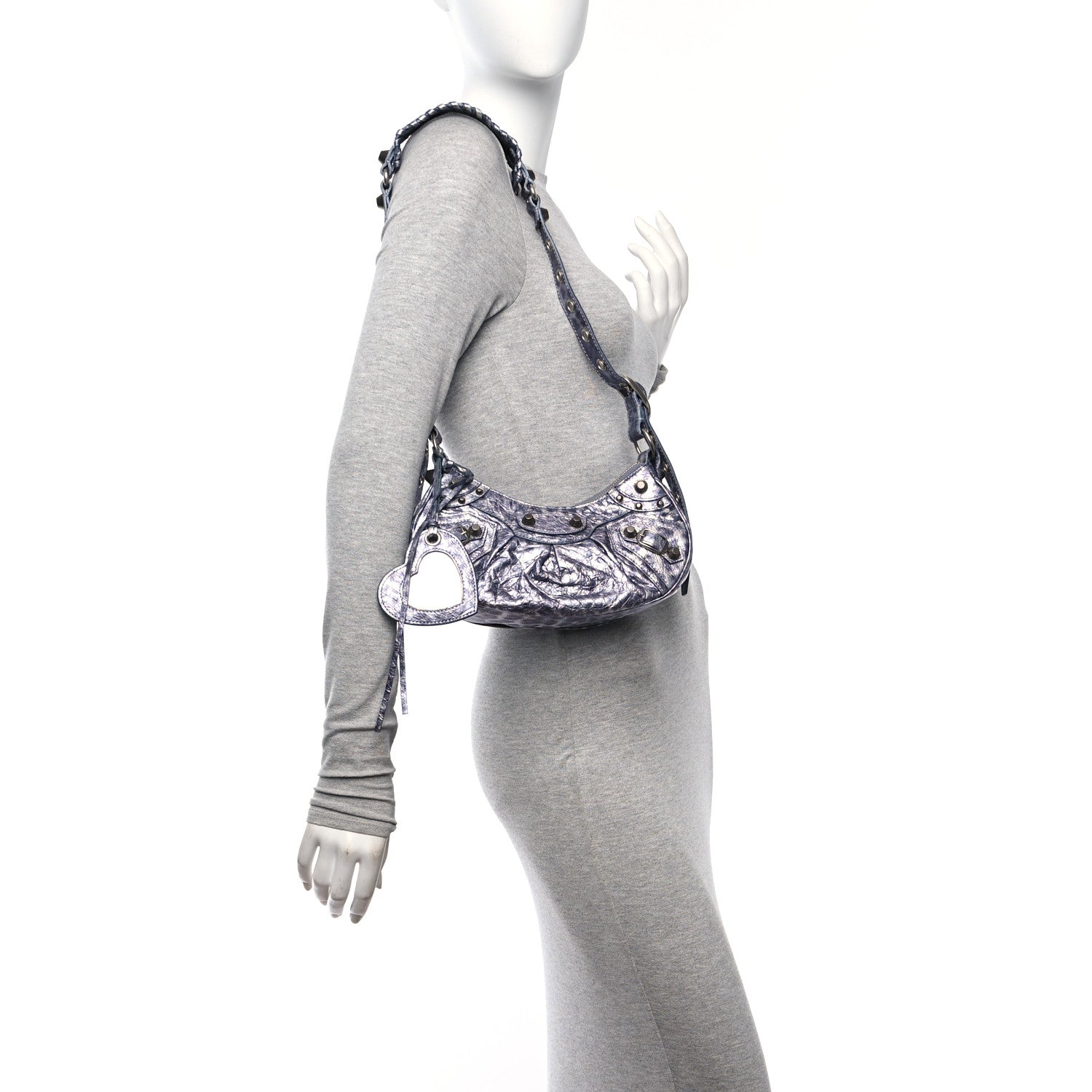 Balenciaga Metallic Agneau Arena Leopard Le Cagole Shoulder Bag XS Dark Grey 2 of 11