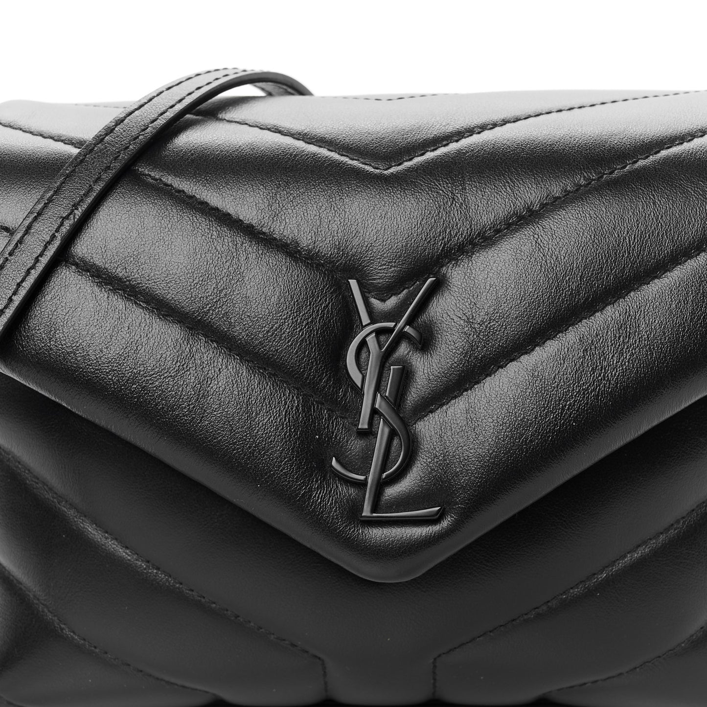 Calfskin Y Quilted Monogram Monochrome Toy Loulou Crossbody Bag Black