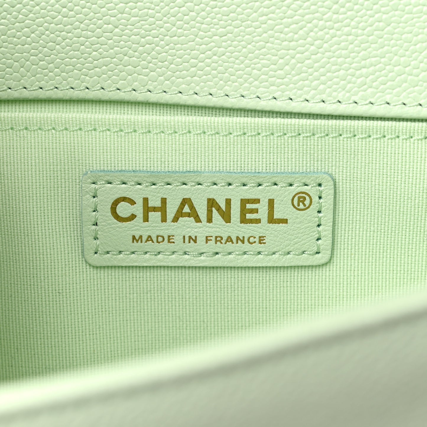 Caviar Chevron Quilted Medium Boy Flap Light Green