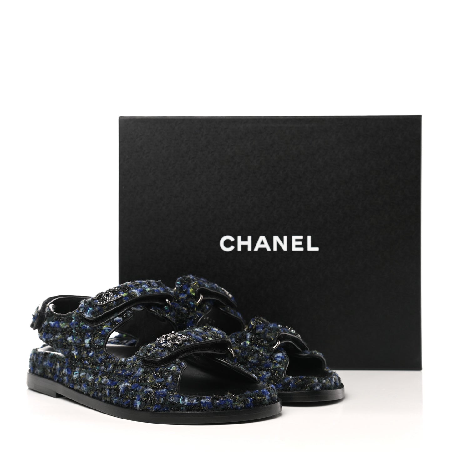 Iridescent Tweed Velcro Dad Sandals 37 Navy Blue Multicolor