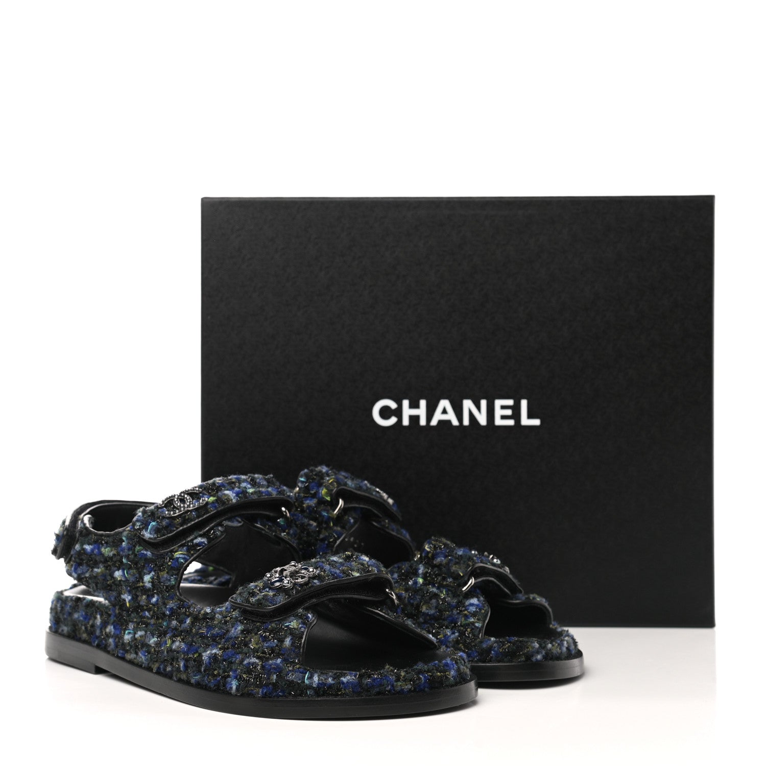 Chanel Iridescent Tweed Velcro Dad Sandals 37 Navy Blue Multicolor 11 of 11