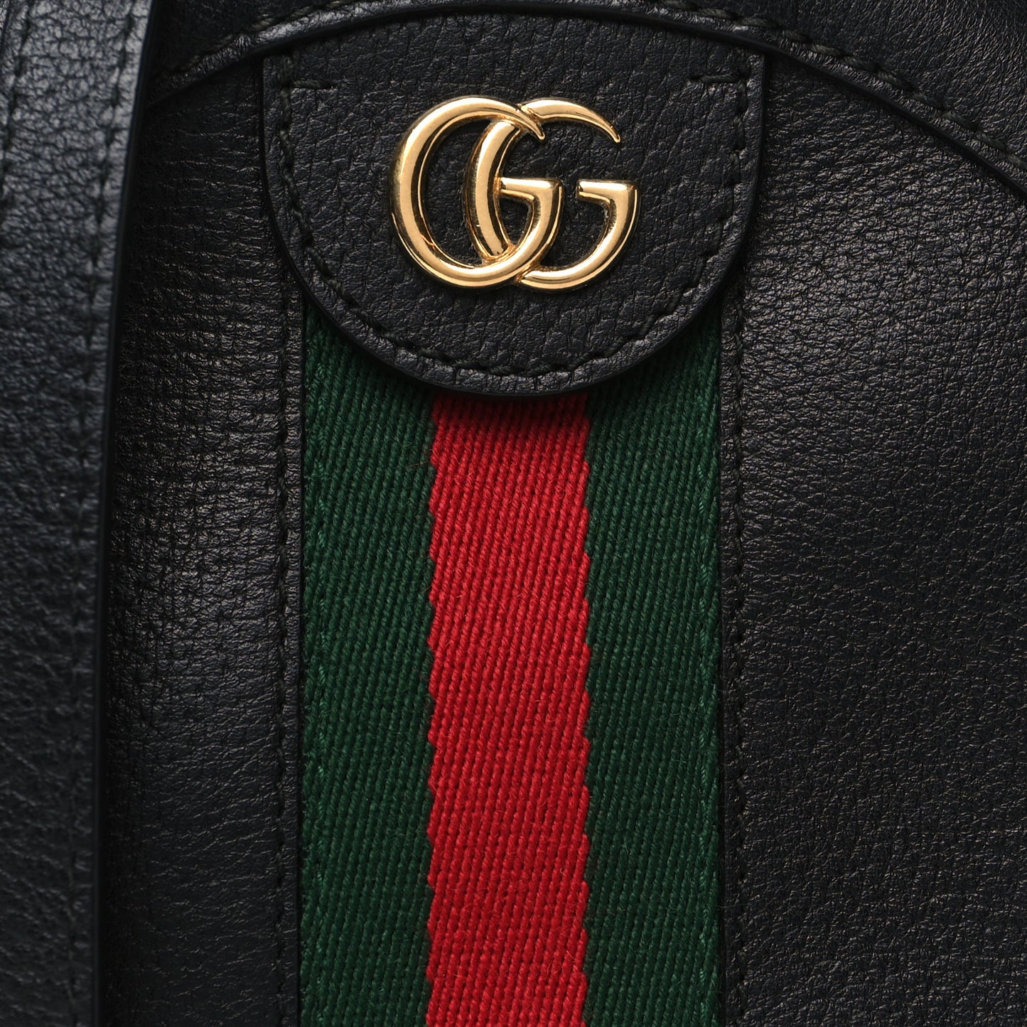 Grained Calfskin Web Mini Ophidia Round Shoulder Bag Black