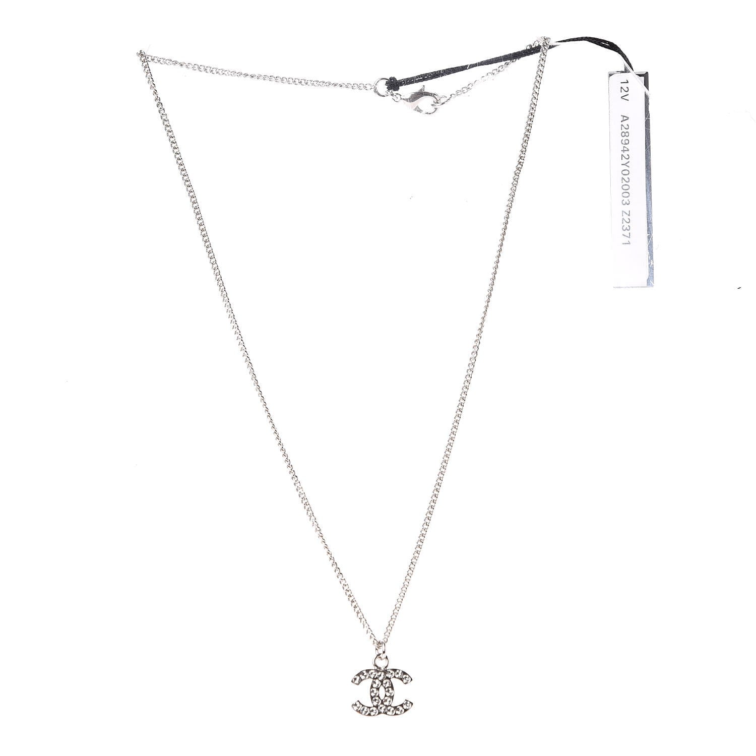 Chanel Crystal Timeless CC Necklace Silver 3 of 7