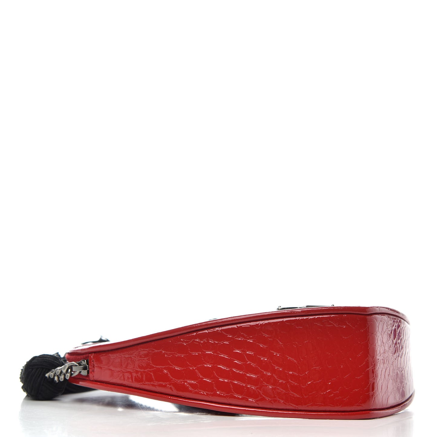 Patent Crocodile Embossed Sac Coeur Heart Shaped Clutch Red