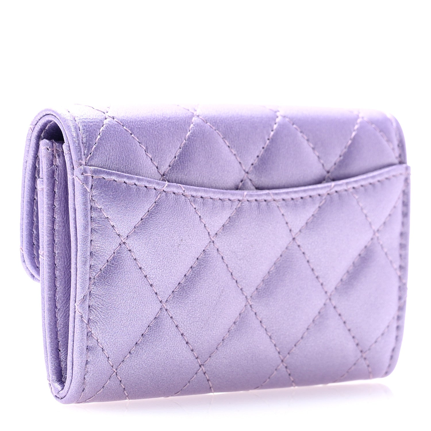 Chanel Metallic Lambskin Quilted Flap Card Holder Wallet Purple 3 of 8
