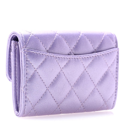 Chanel Metallic Lambskin Quilted Flap Card Holder Wallet Purple 3 of 8