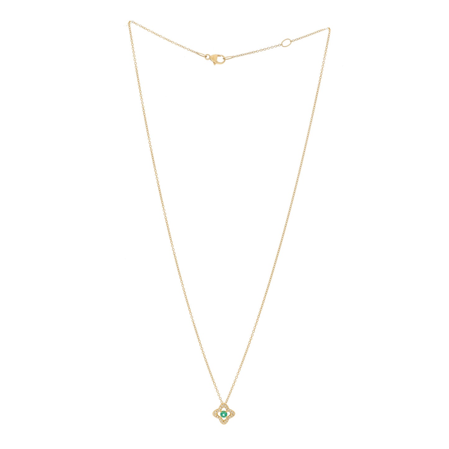 18K Yellow Gold Diamond Emerald Venetian Quatrefoil Pendant Necklace