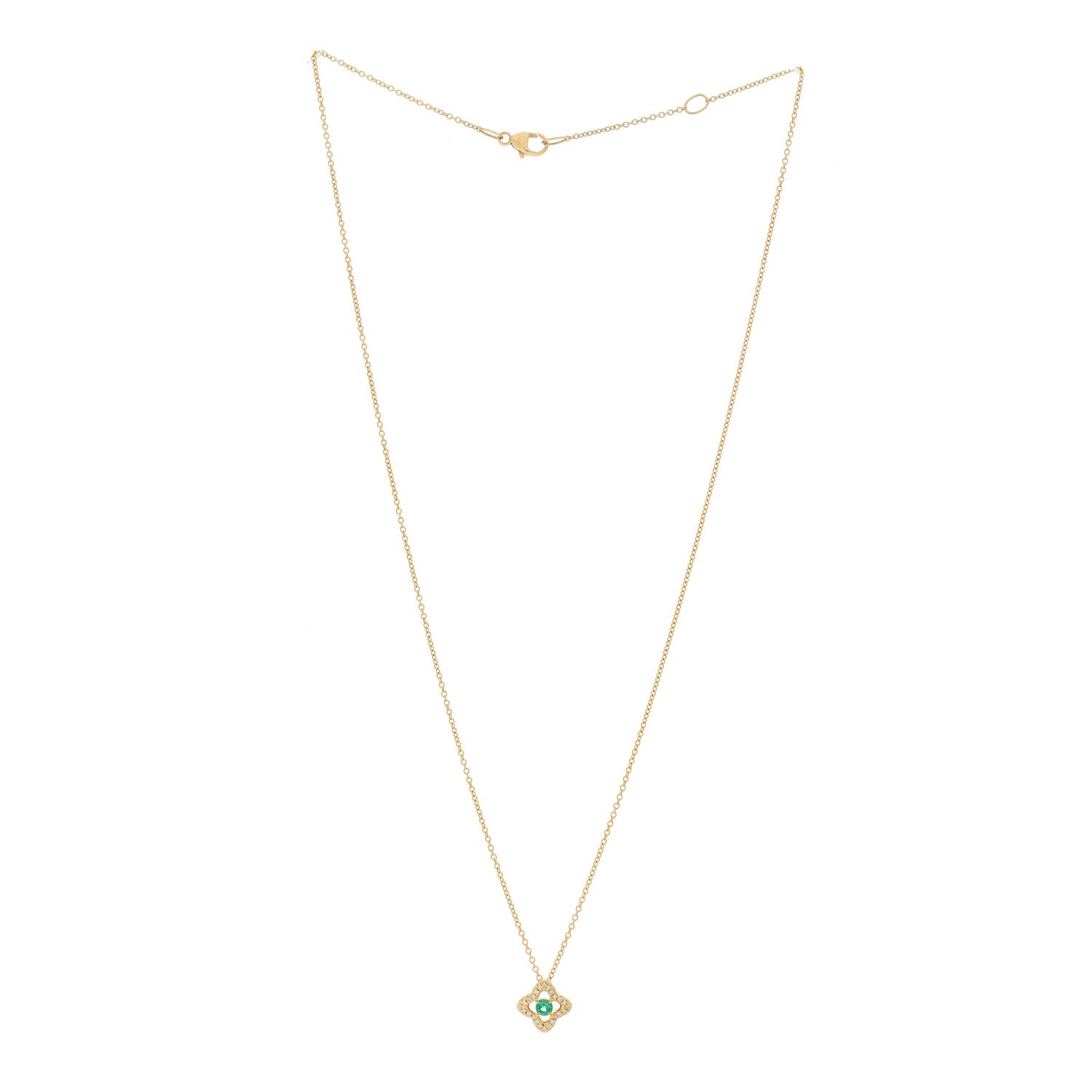 David Yurman 18K Yellow Gold Diamond Emerald Venetian Quatrefoil Pendant Necklace 3 of 6