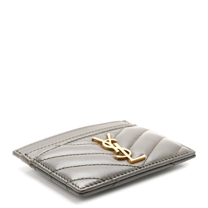Saint Laurent Lambskin Matelasse Chevron Monogram Credit Card Case Light Musk 4 of 7