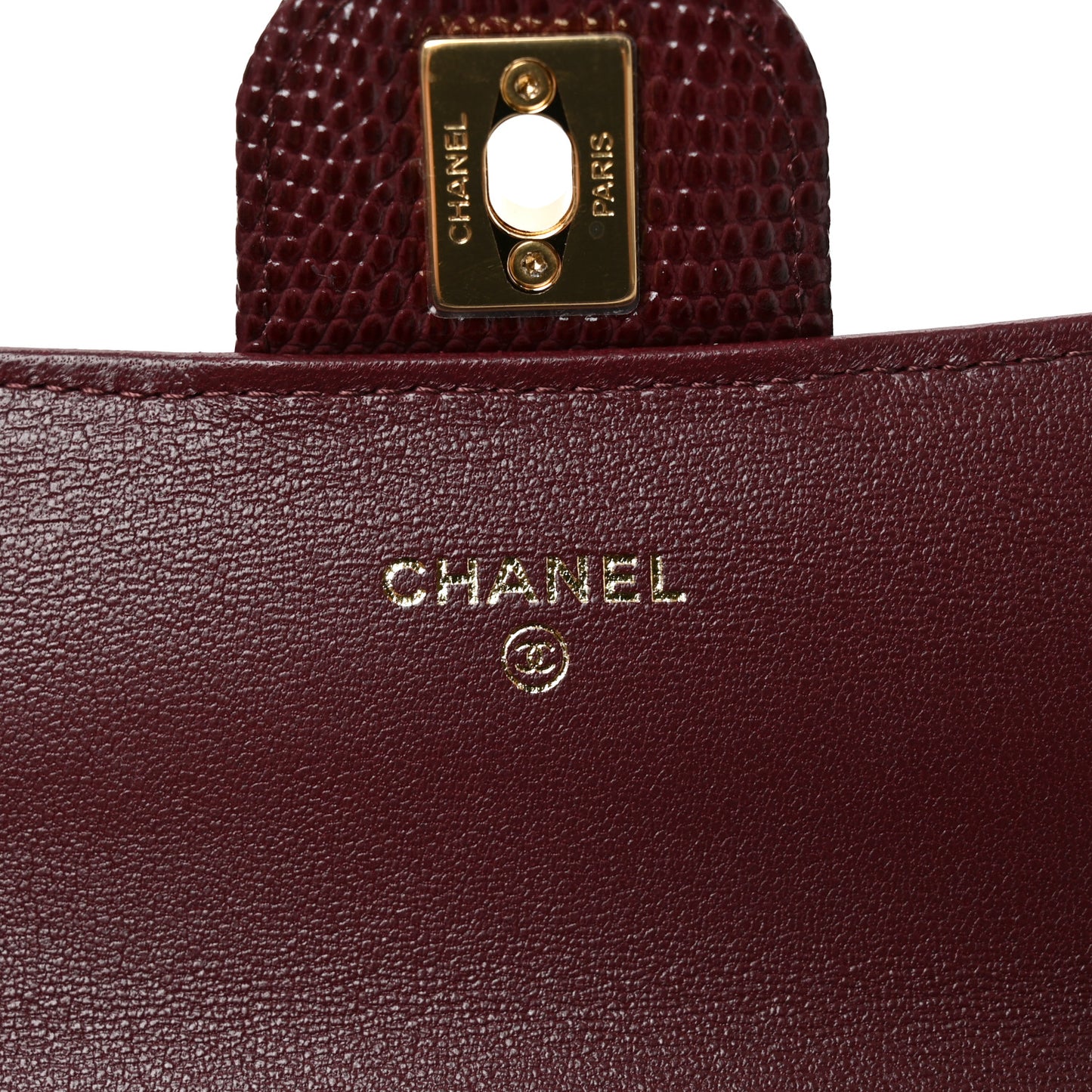 Calfskin Lizard Embossed Clutch With Chain  Bordeaux