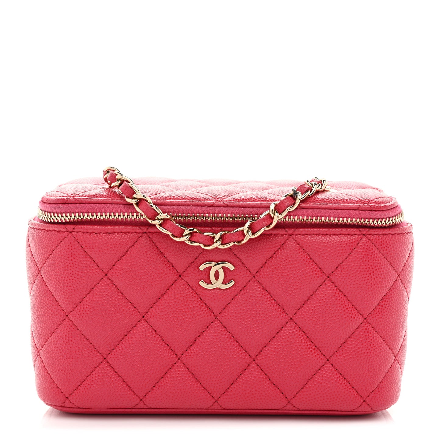 Caviar Quilted Small Vanity Case With Chain Pink