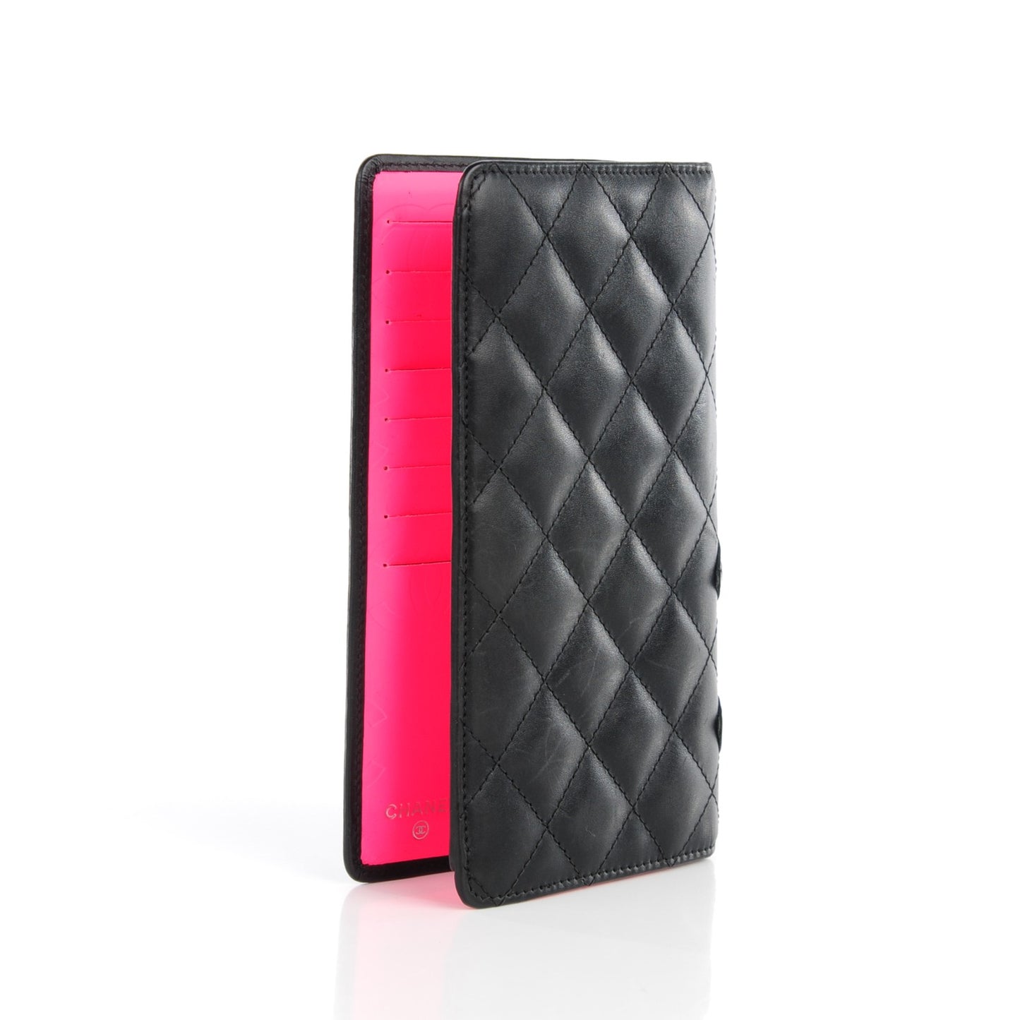 Calfskin Quilted Cambon Yen Wallet Black