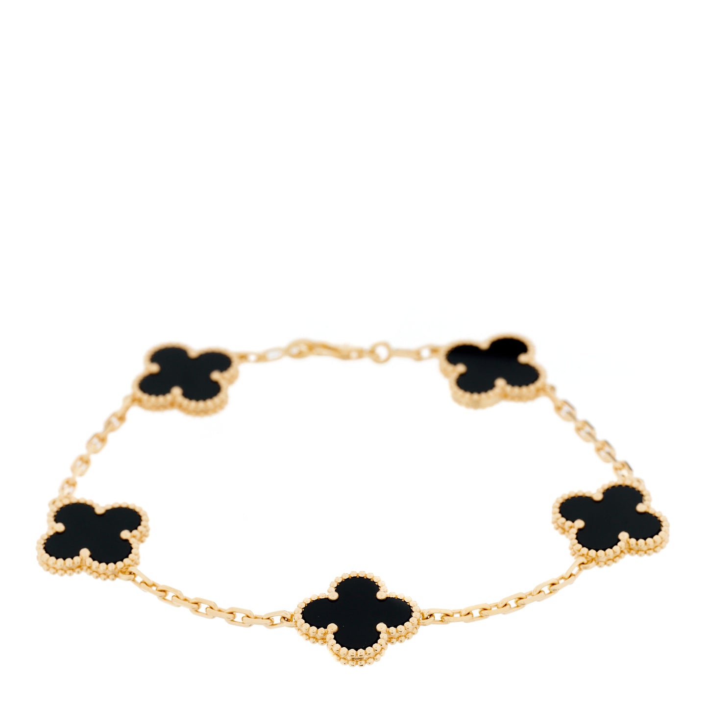 18K Yellow Gold Black Onyx 5 Motifs Vintage Alhambra Bracelet