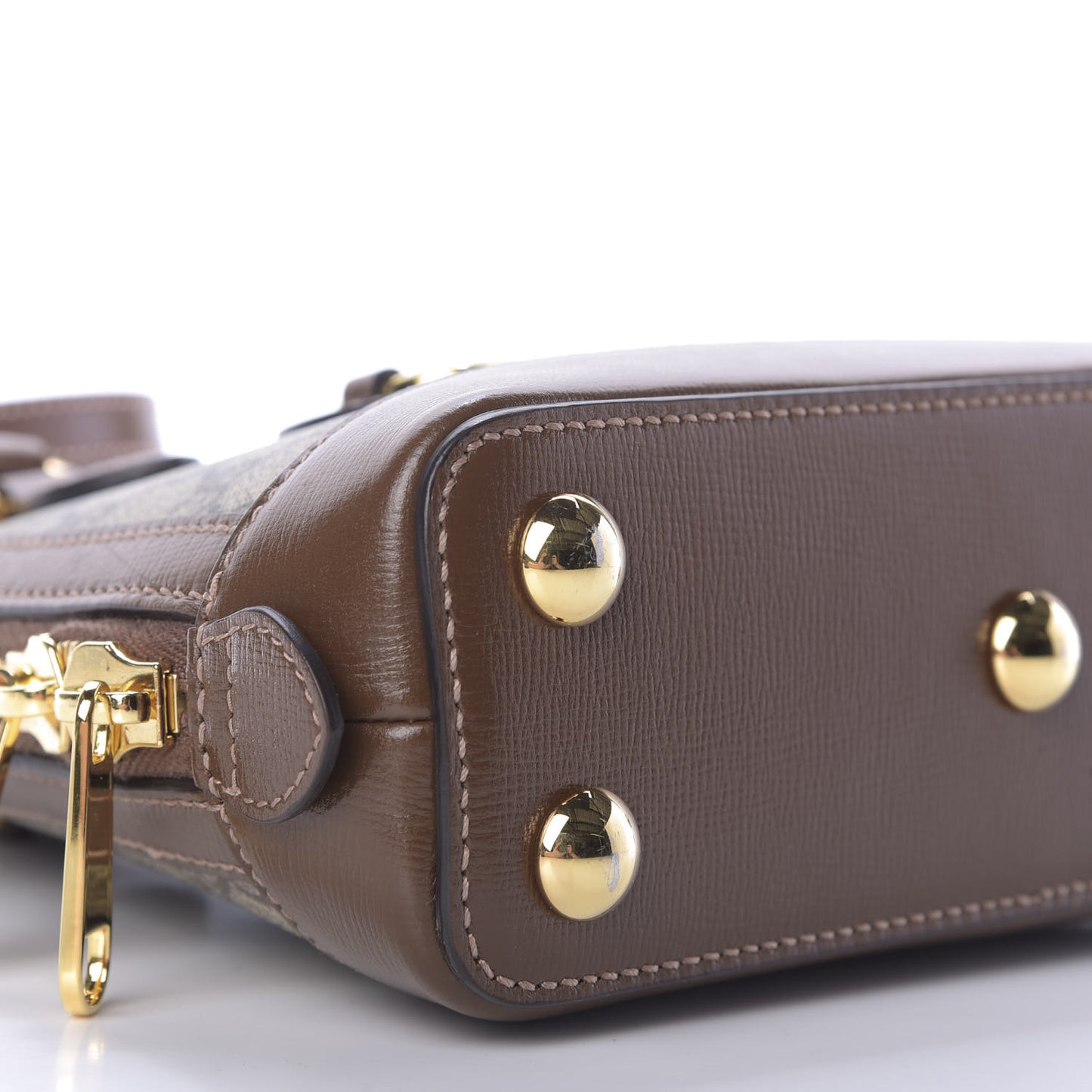 GG Supreme Monogram Azalea Calfskin Mini Horsebit 1955 Top Handle Bag Beige Ebony Brown Sugar