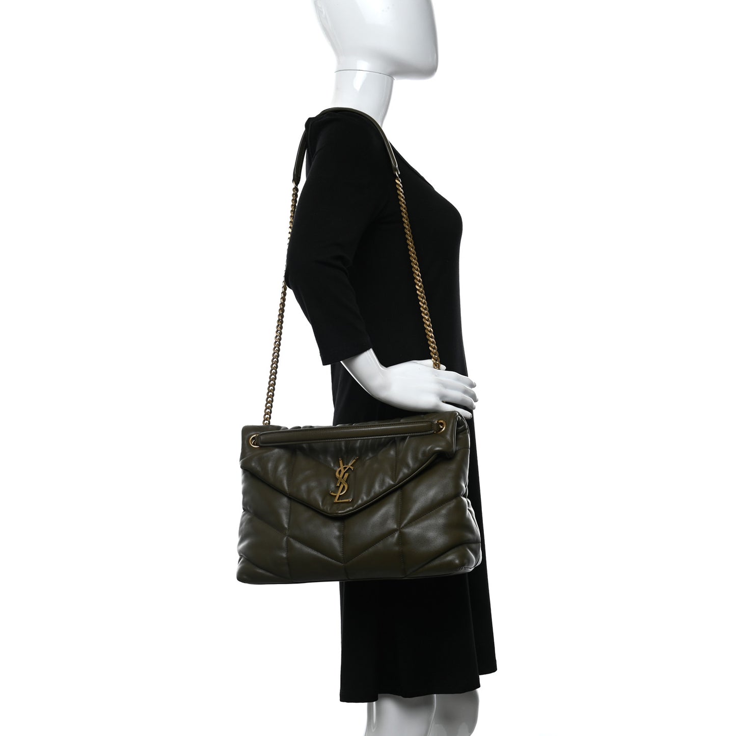 Lambskin Quilted Medium Loulou Puffer Monogram Chain Satchel Seaweed