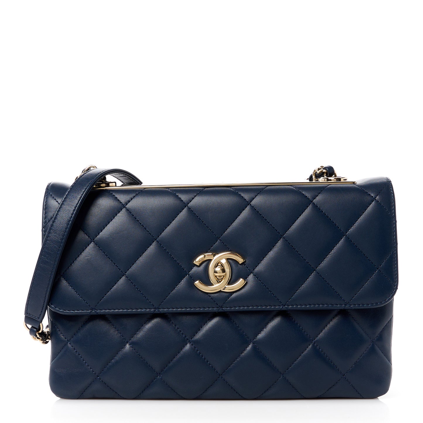 Lambskin Quilted Medium Trendy CC Flap Navy Blue