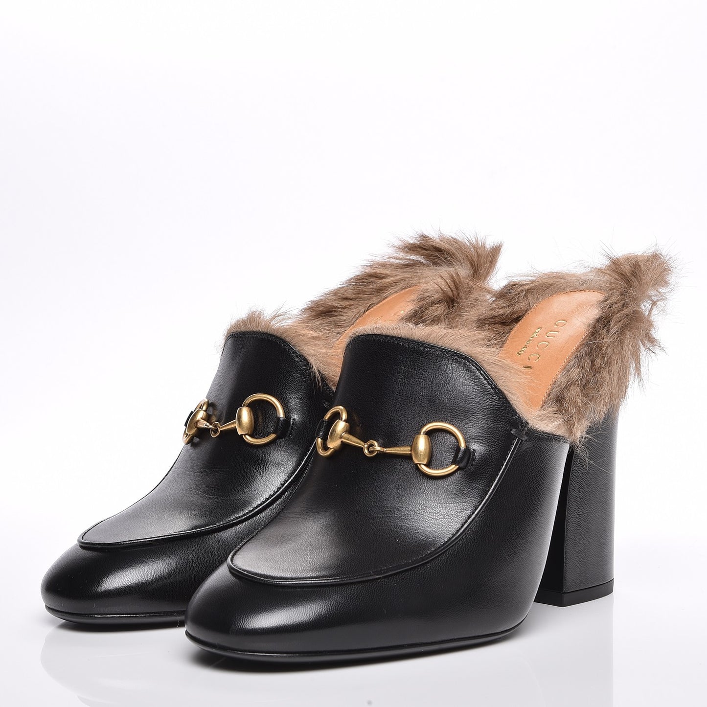 Malaga Kid Fur Princetown High Heel Mules 37.5 Black Naturale