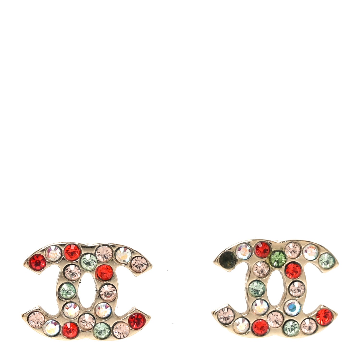 Chanel Metal Crystal CC Earrings Gold Multicolor 1 of 6
