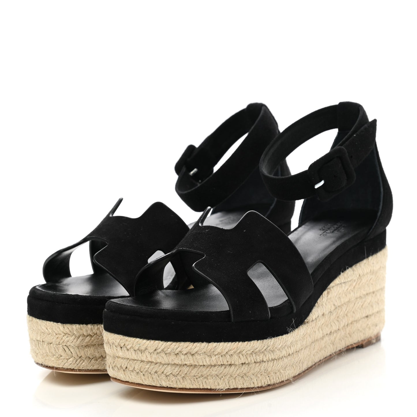 Suede Elda Espadrille Wedge Sandals 37 Black