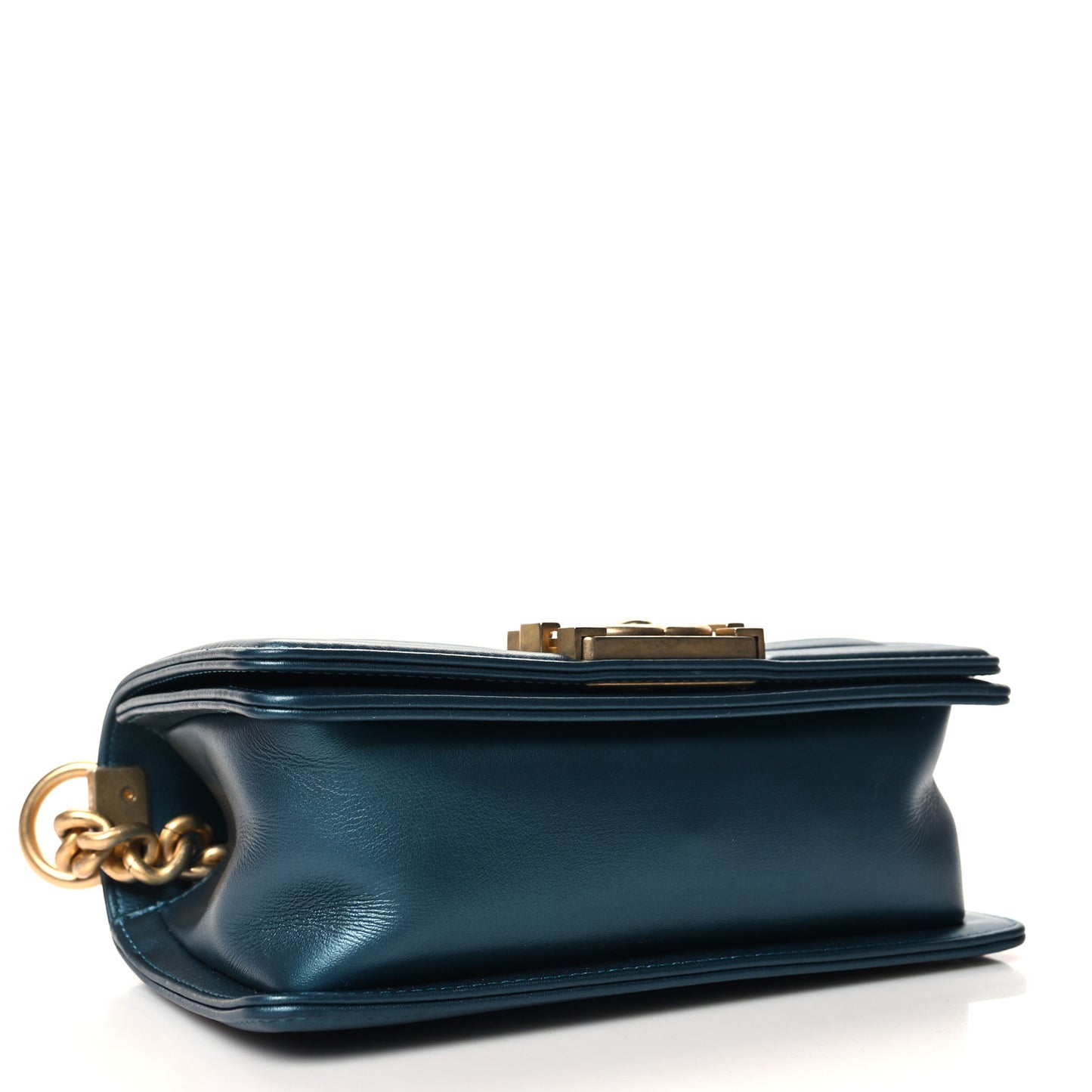 Metallic Calfskin Quilted Small Boy Flap Blue
