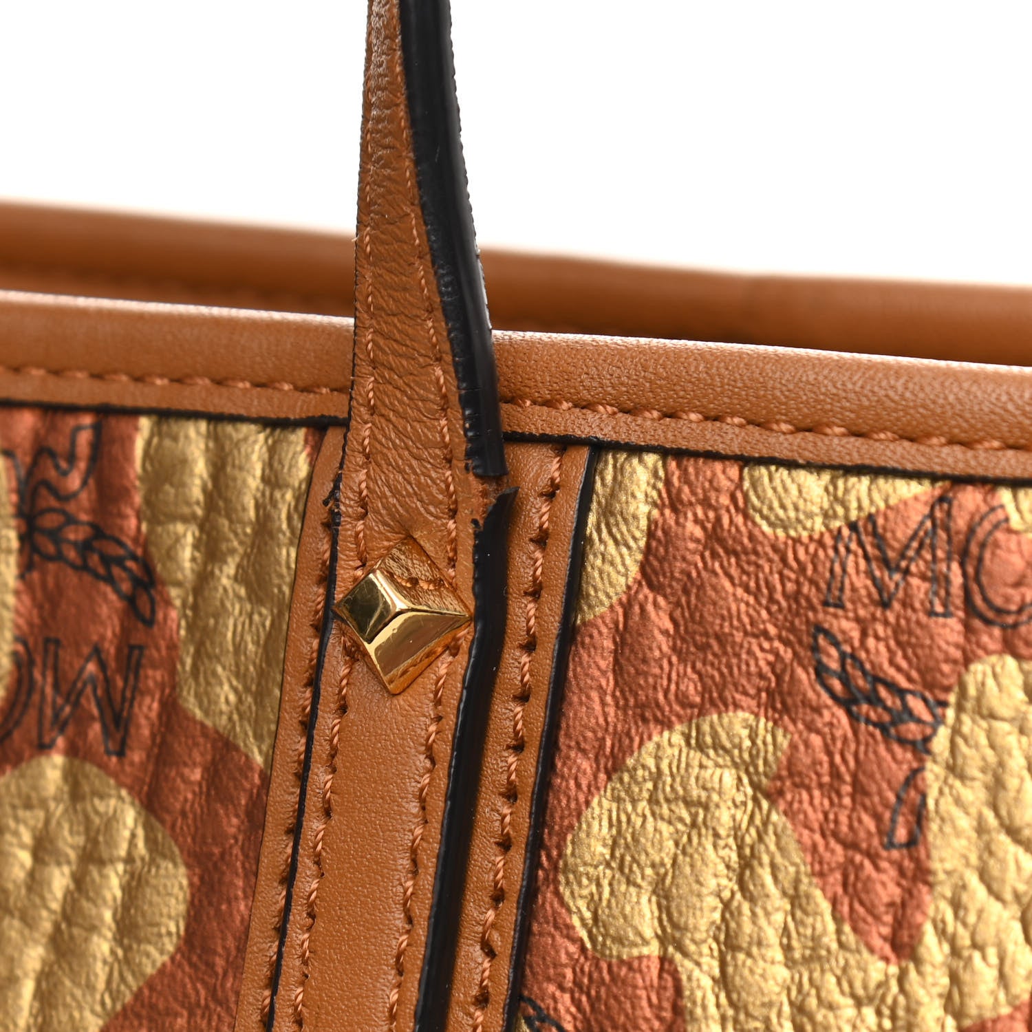 MCM Visetos Metallic Leopard Print Medium Anya Shopper Tote Cognac 14 of 14