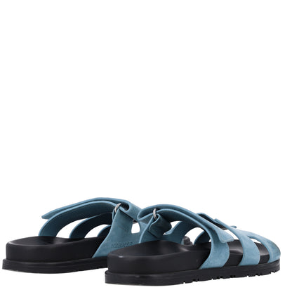 Hermes Suede Goatskin Womens Chypre Sandals 38 Bleu Mineral 5 of 10