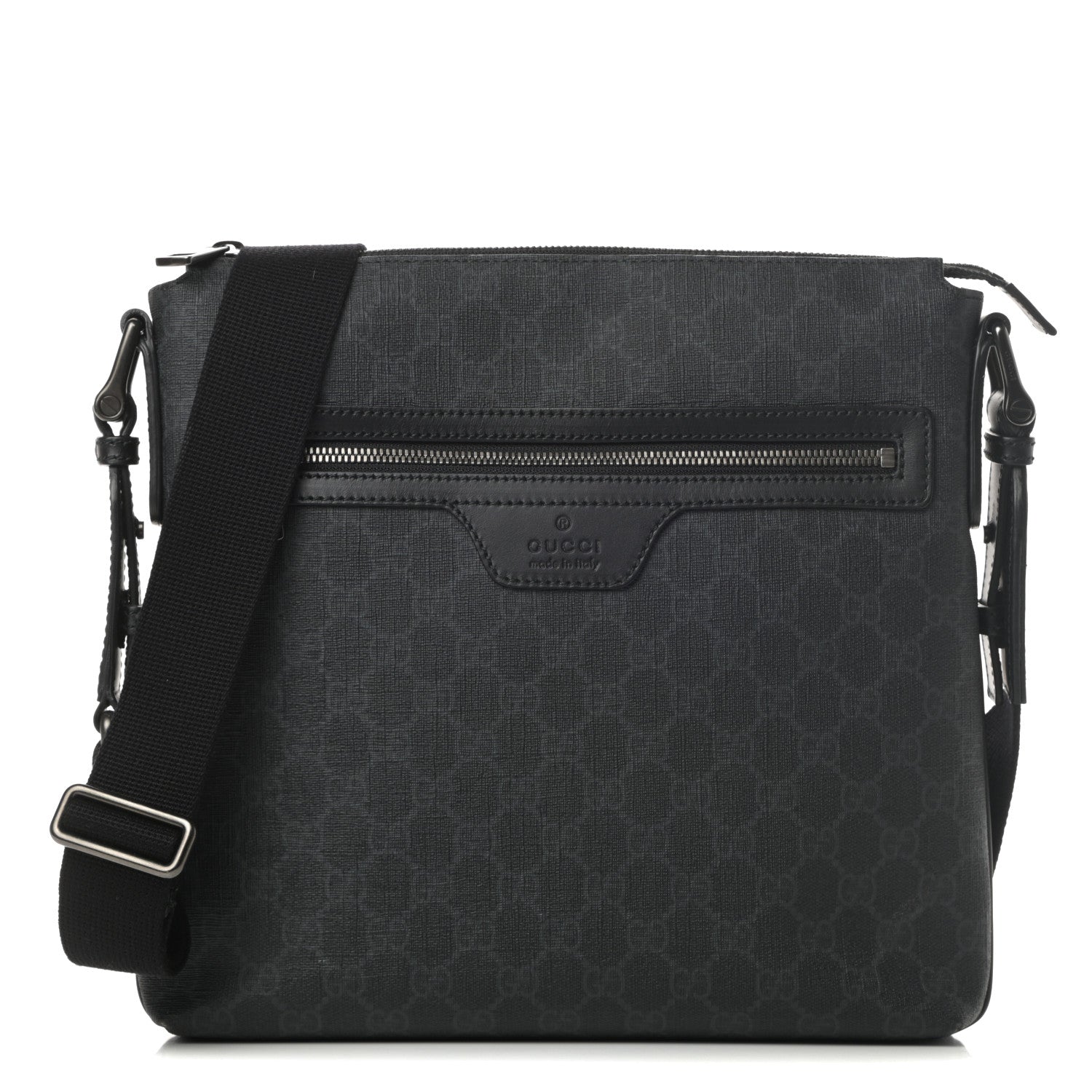 Gucci GG Supreme Monogram Crossbody Messenger Bag Black Grey 1 of 10