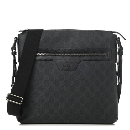 Gucci GG Supreme Monogram Crossbody Messenger Bag Black Grey 1 of 10