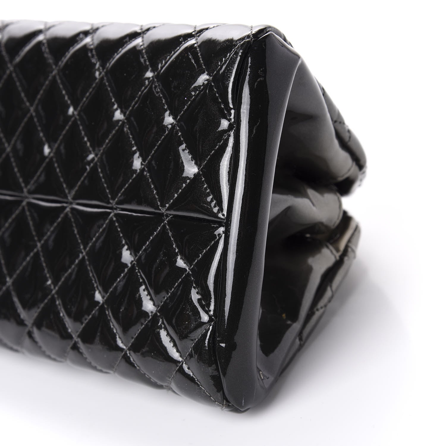 Chanel Metallic Patent Quilted Medium Just Mademoiselle Bowling Bag Silver Degrade 7 of 12