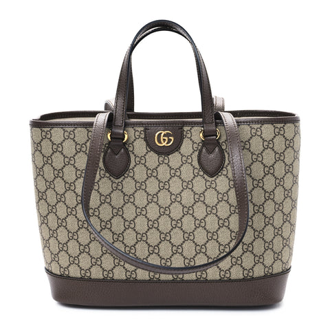 GG Supreme Monogram Textured Calfskin Small Ophidia Shoulder Tote Bag Beige Ebony New Acero