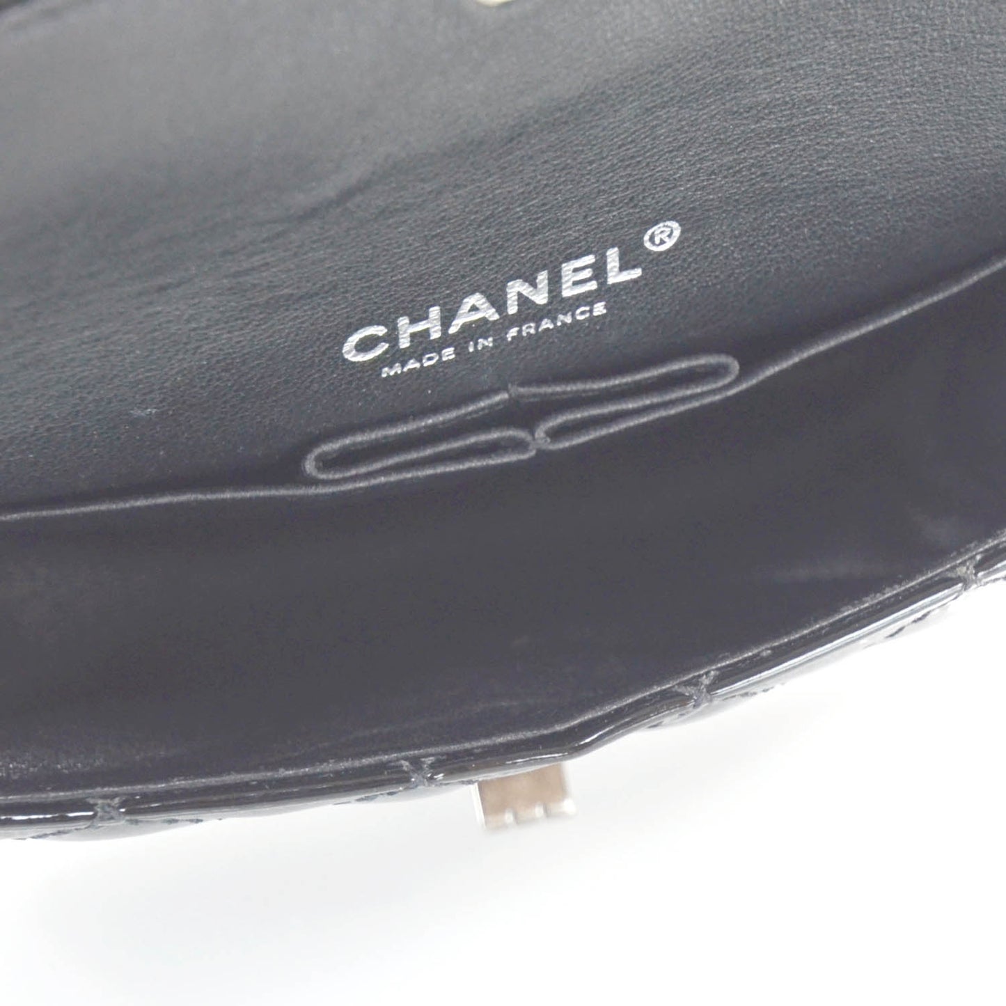 Patent Quilted Reissue Flap Clutch Bag Black
