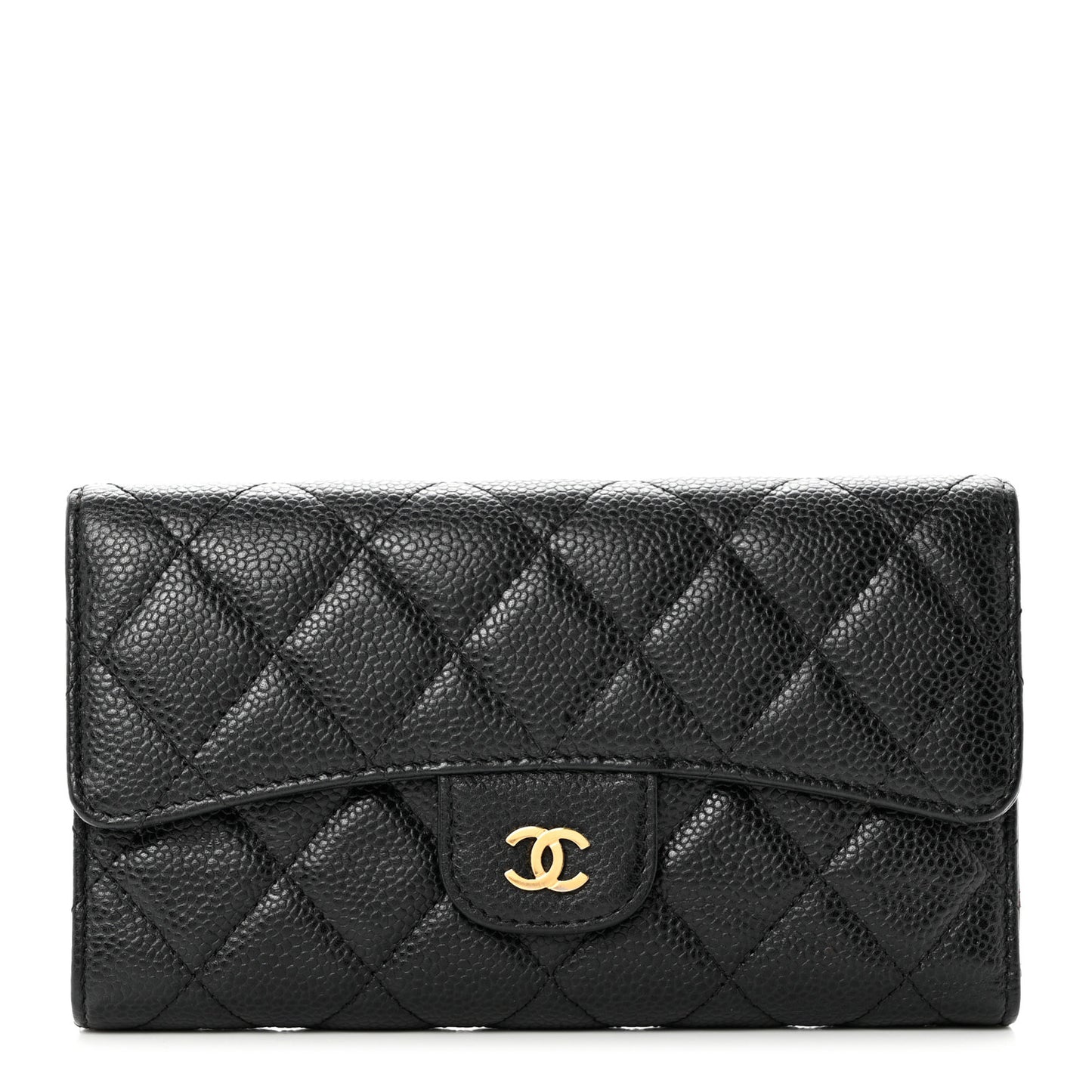 Caviar Quilted Long Flap Wallet Black