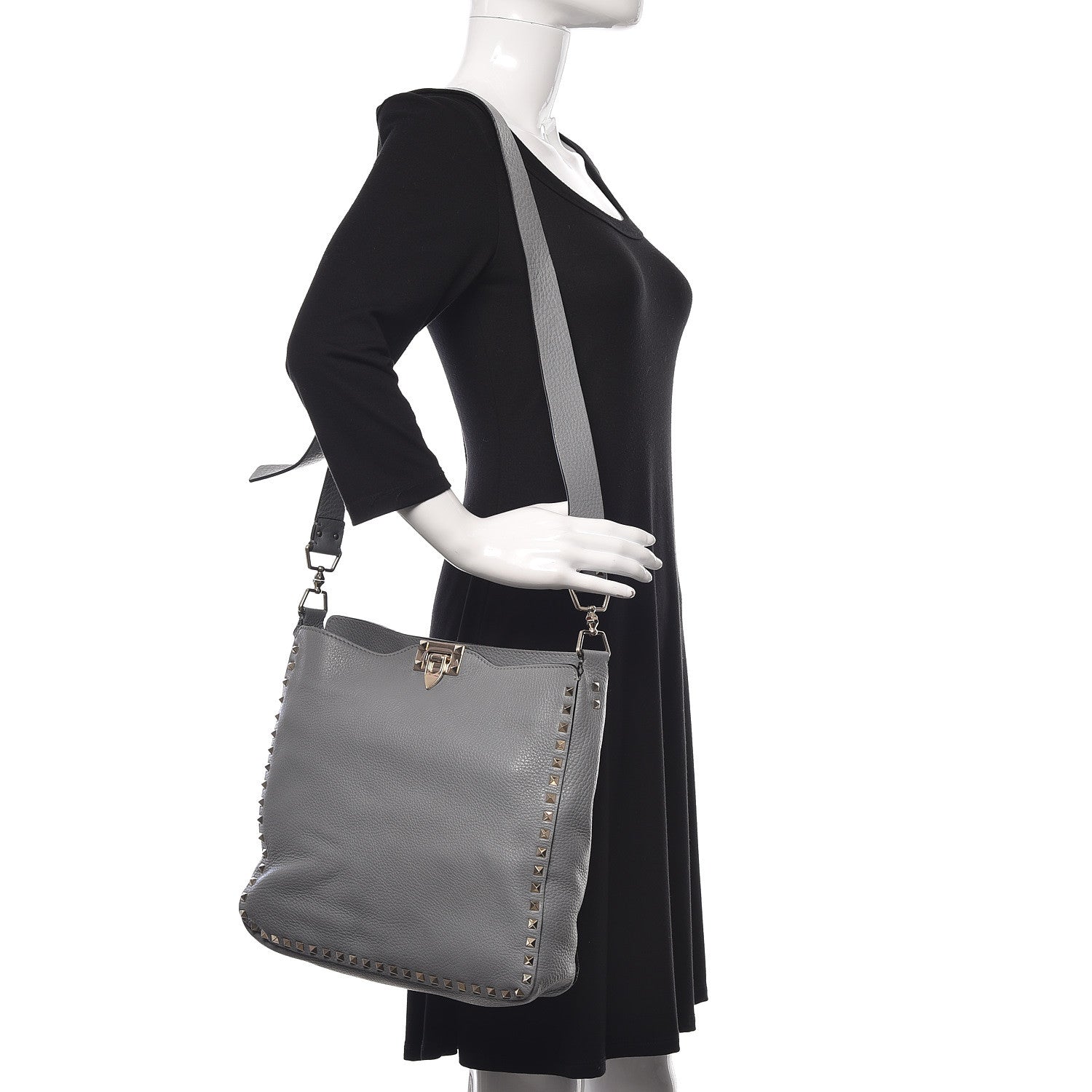 Valentino Garavani Pebbled Calfskin Large Rockstud Flip-Lock Messenger Bag Light Stone 2 of 15
