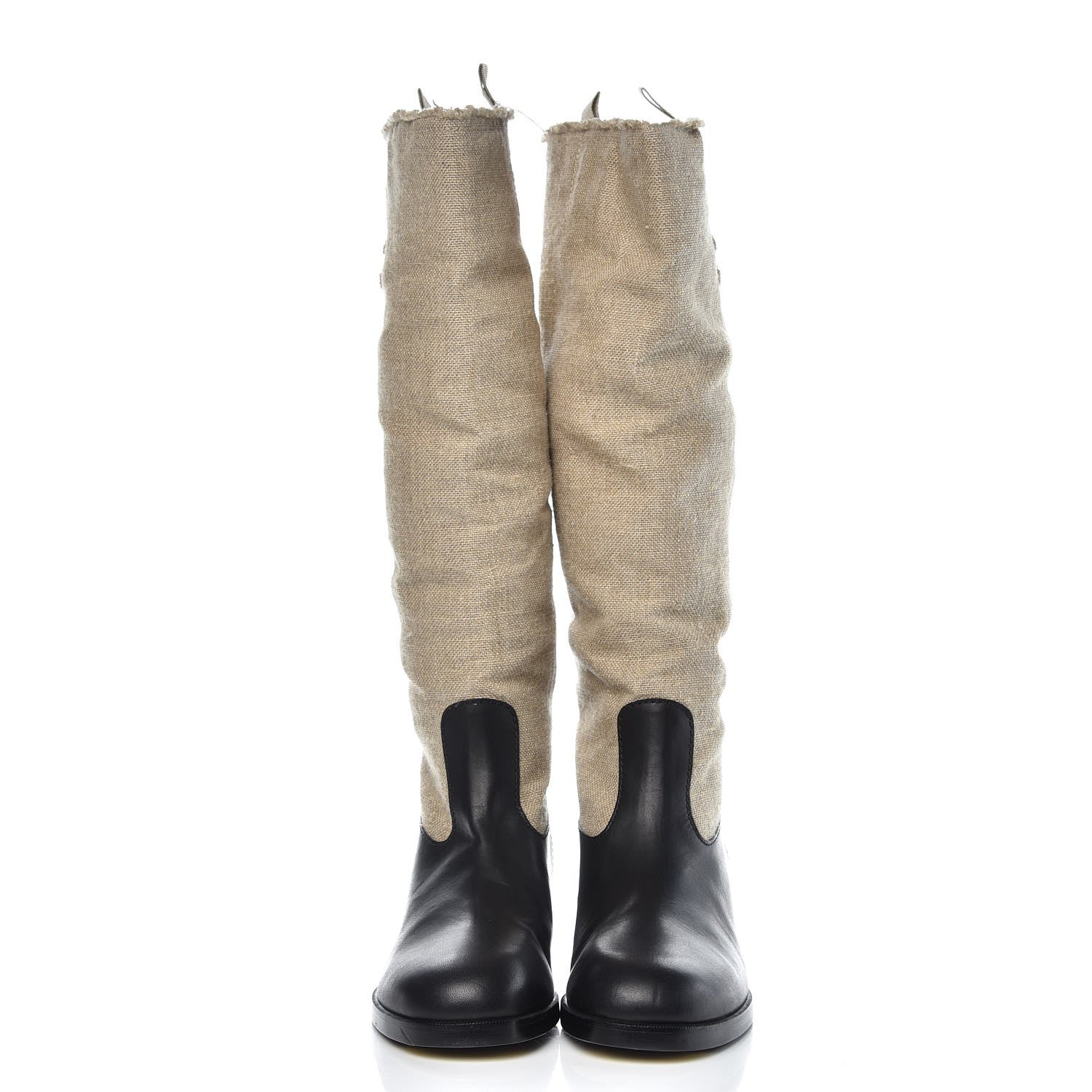 Chanel Fabric Patent Calfskin High Boots 39.5 Beige Black 2 of 7
