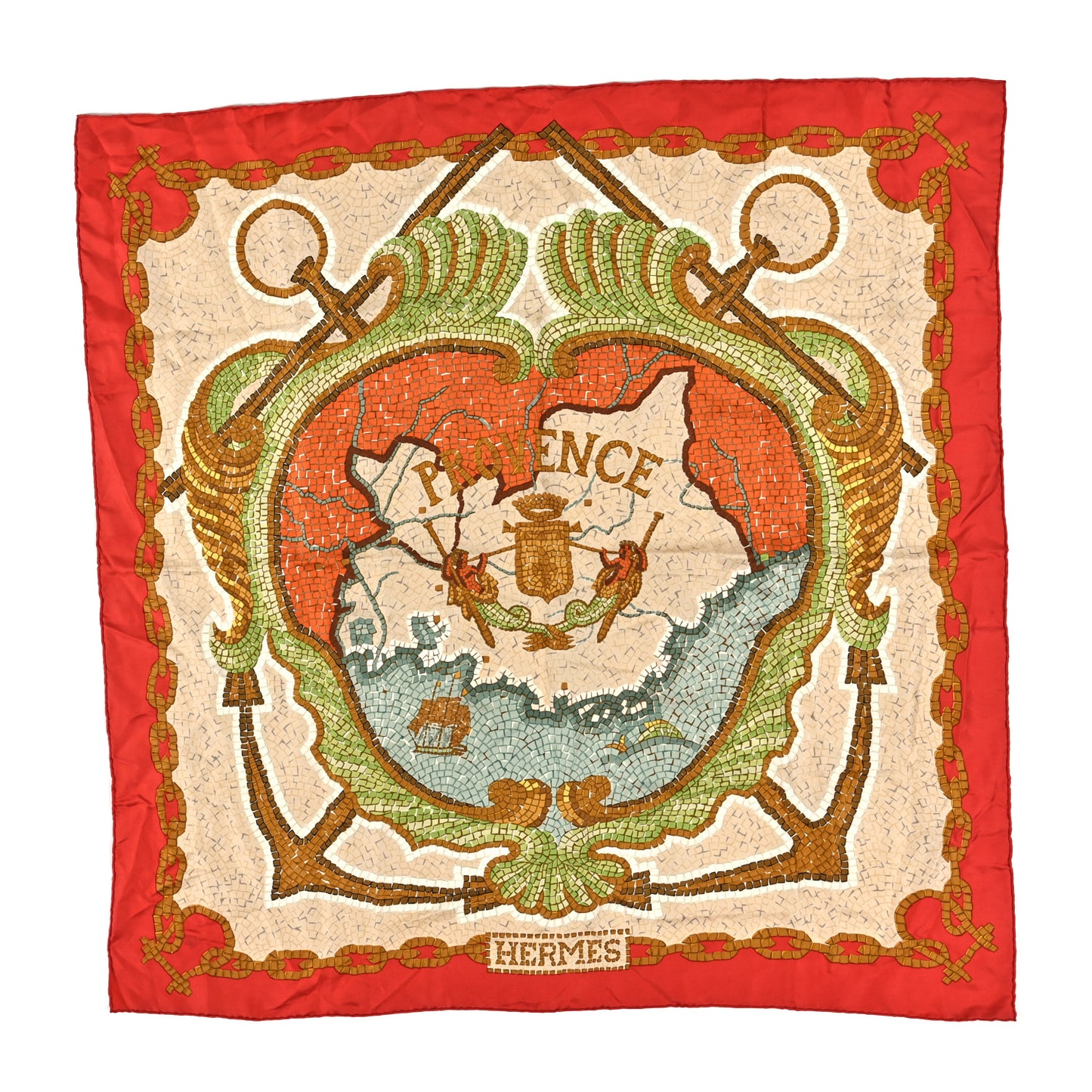 Silk Provence Scarf 90 Red Beige Green