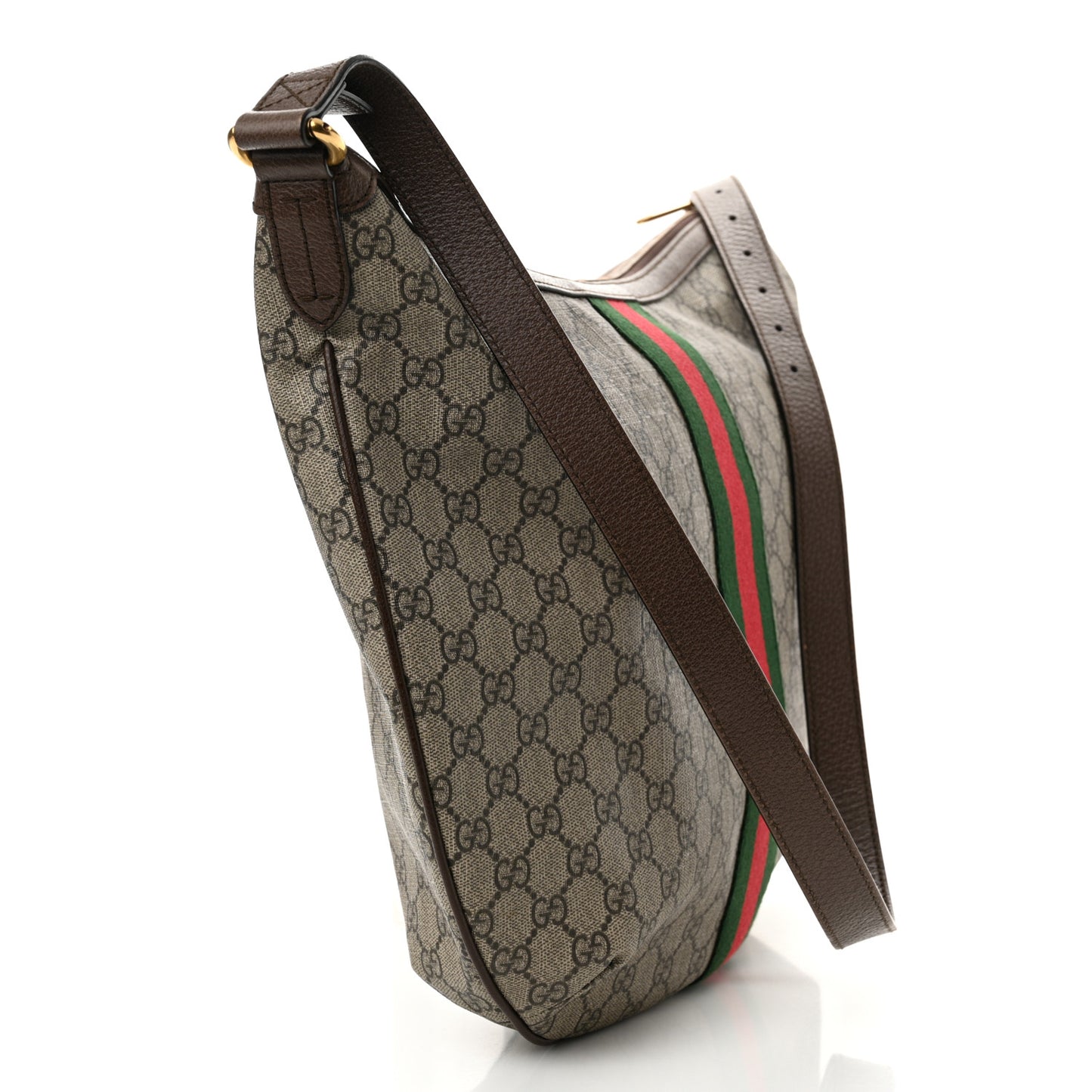 GG Supreme Monogram Web Ophidia Half Moon Hobo Brown